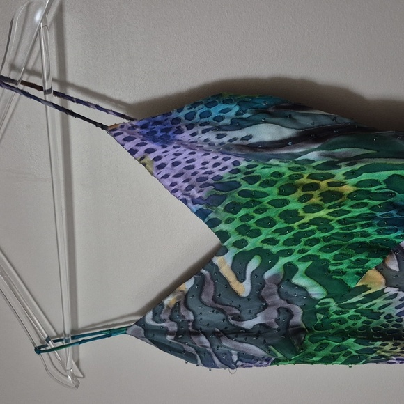 Vintage Camila Elbaz Multicolor Whimsy Fairy Spaghetti Strap Silk Dress, Size M - Picture 2 of 11